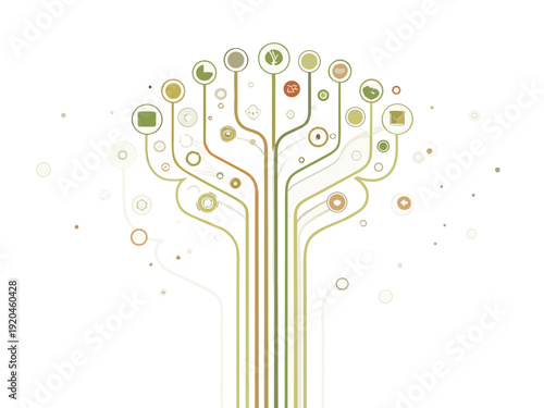 Abstract tree design with colorful circles and branching lines