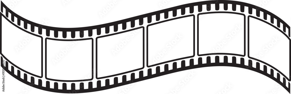 Obraz premium Curved film strip icon isolated on transparent background. tape photo film strip frame, Video Film strip roll, Vector illustration