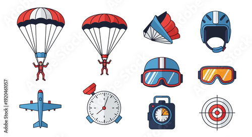 Skydive Elements Vector Illustration Set