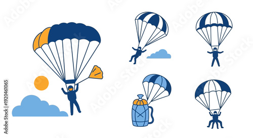 Skydiving Adventure: Parachutists in Action Icons