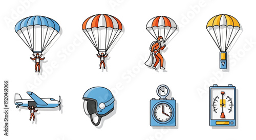 Skydiving Cartoon Elements Set for Graphic Design