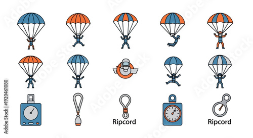 Skydiving Elements Vector Icon Set Illustration