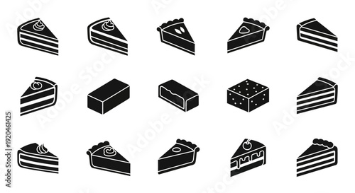 Assortment of Black and White Dessert Slices and Cakes Icons