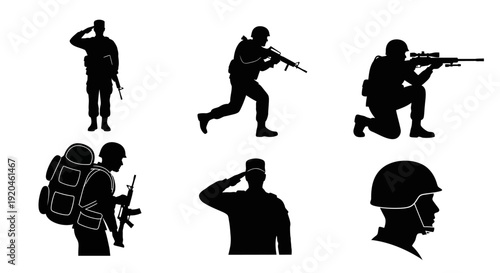 Silhouette Soldiers: Military Action Poses and Combat Ready Figures