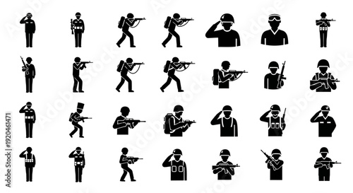 Soldier Icons: Diverse Poses and Actions of Military Personnel