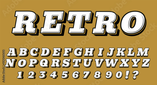 Retro Vintage 3D Font - Bold White Alphabet with Black Shadow