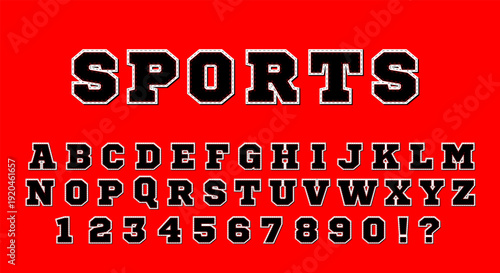 Sports Varsity Font - Black Athletic College Alphabet with White Stitch Outline