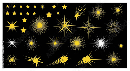 Sparkling Stars Collection on Black Background