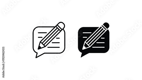 Pencil Edit Message Icon Set Outline And Solid Style Comment Bubble With Pencil Symbol Minimal Communication And Text Editing Vector Design