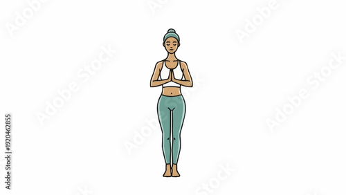 Woman in yoga outfit standing tall.