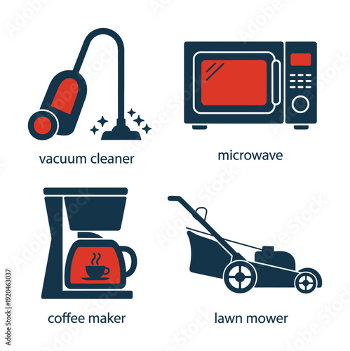 Vector of various household and yard appliances and tools