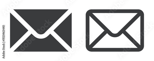 Two vector icons of envelopes in black and white are shown together