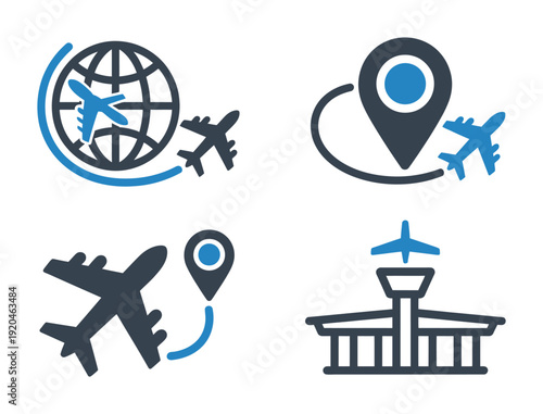 Vector of various travel icons and symbols worldwide.