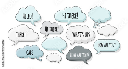 Speech bubbles with greetings and expressions