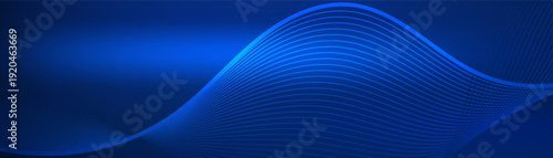Deep blue tech background featuring smooth neon wave curves and dynamic light effect.