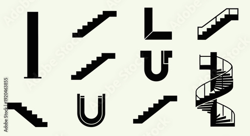 Staircase types vector icon set, architecture design