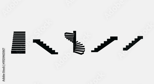 Staircase Icons Set: Straight, Spiral, and Angular Designs