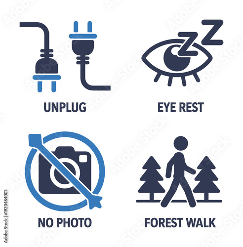 Vector showing four icons for digital detox guidelines