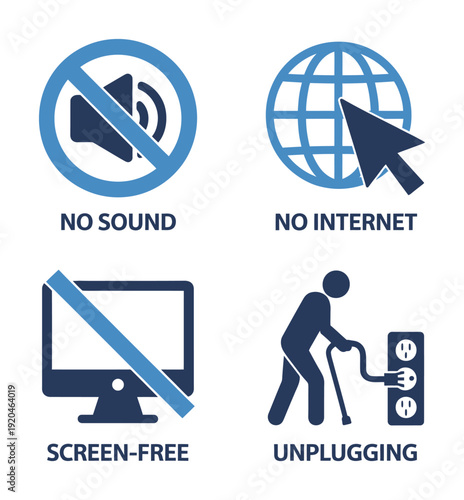 Vector depicting concept of digital detox with four key elements