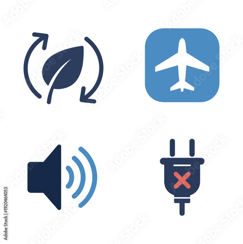 Vector of four eco friendly travel icons on white