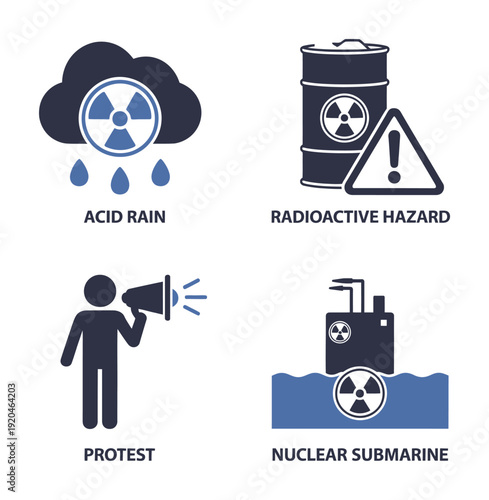 Vector of four nuclear warning signs and symbols