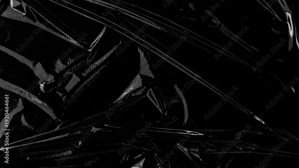 Naklejka premium Plastic wrap texture overlay effect on black background. Shrink wrapped plastic sleeve for cover