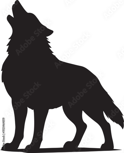 Howling Wolf Silhouette Vector Illustration Isolated on White Background