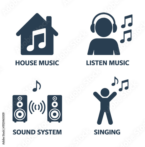 Vector of various ways to enjoy music at home with sound