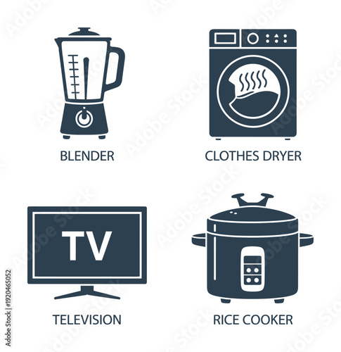Vector of four common household electronic appliances and devices