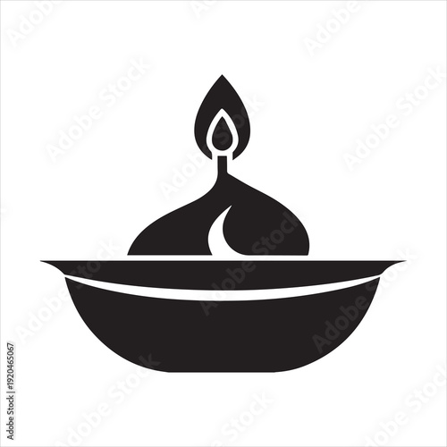 Vector Silhouette of a Burning Traditional Clay Lamp