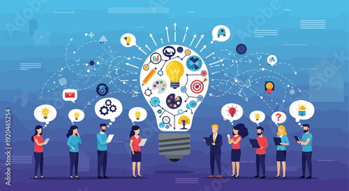 Diverse group of people brainstorming with creative ideas and innovation