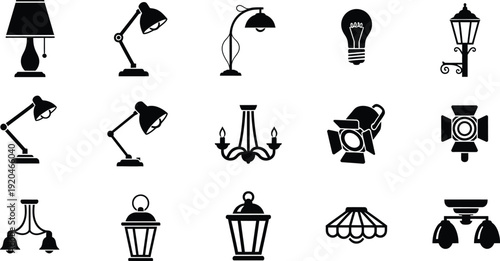 Collection of various lamps and lighting fixtures illustrations