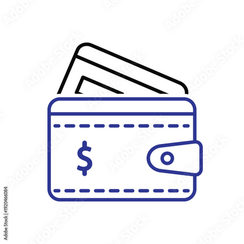 Wallet icon. Financial. Wallet with ATM card inside. Economic, business, bank. outline design style.