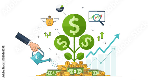 Business growth and investment concept with money tree and ROI