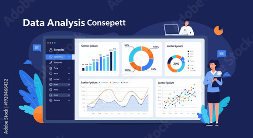 Business professional analyzing data on a large computer screen with graphs