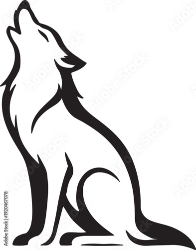 Minimalist howling wolf line art silhouette isolated on a white background
