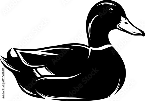 Elegant stylized duck illustration in monochrome brushstroke tec
