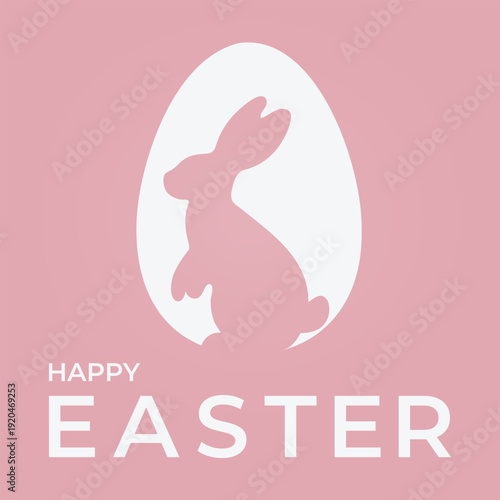 Soft pink Easter card with elegant bunny silhouette and clean modern layout. Pastel seasonal design ideal for spring campaigns, greeting cards, social media visuals and holiday branding.