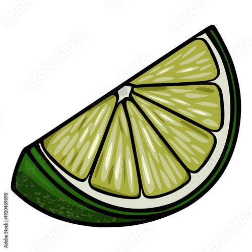 Vibrant vector illustration of a juicy lime wedge with a textured rind and segmented flesh
