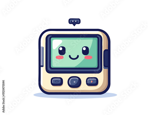 flat vector cute mini pager mascot compact rounded square body
