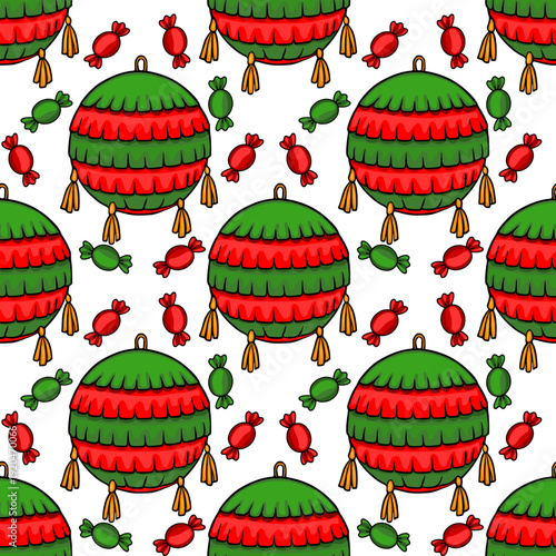 Festive Cinco de Mayo vector pattern with colorful pinatas and candies