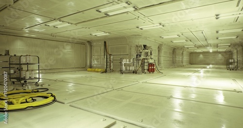 Canvastavla large cargo bay with stacked pallets, yellow decontamination mats and assorted s
