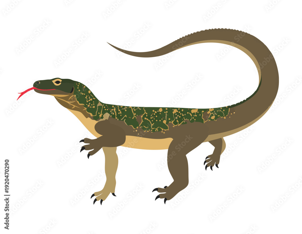 Obraz premium flat vector komodo dragon side view illustration
