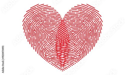 Red Fingerprint Heart Pattern: Unique Love and Identity Concept