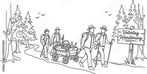 German Fathers Day Bollerwagen Hiking Monoline Background