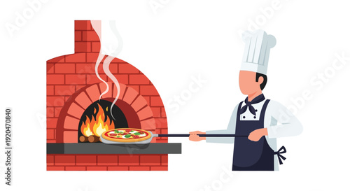 A chef skillfully sliding a pizza from a brick oven showcasing traditional italian cooking silhouette high quality professional detailed modern elegant