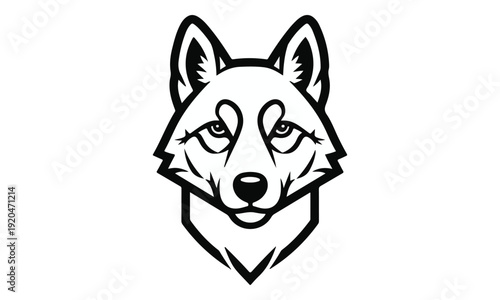 Bold Black and White Stylized Wolf Head Illustration