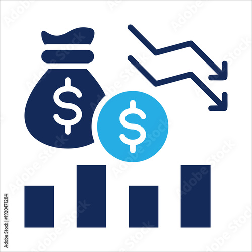 budget reduction icon in glyph dual color style vector illustration