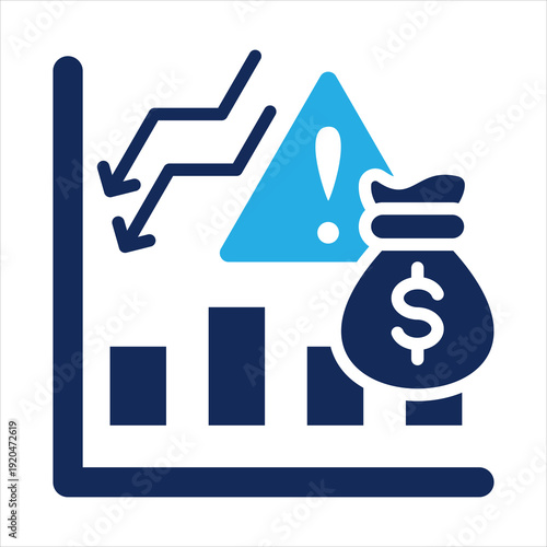 profit warning icon in glyph dual color style vector illustration