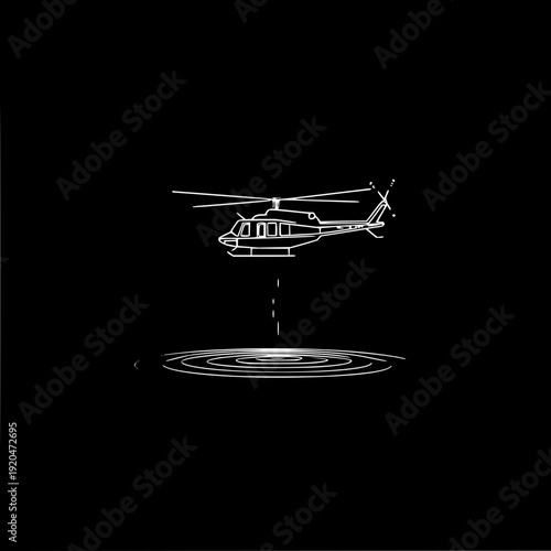 Helicopter Dropping Water on Fire in Night